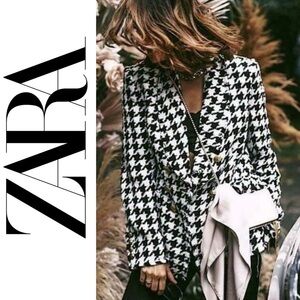ZARA Houndstooth Boucle Double Breasted Blazer